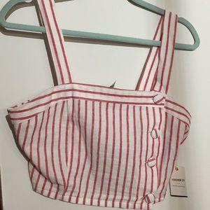 Red stripe crop top with 4 buttons